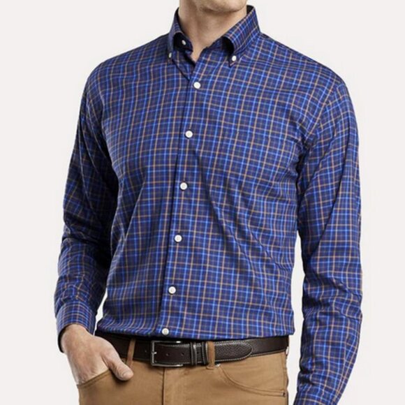 Peter Millar Crown Light Stretch Leadville Multi Tattersall Long Sleeve (Medium) - Picture 1 of 6